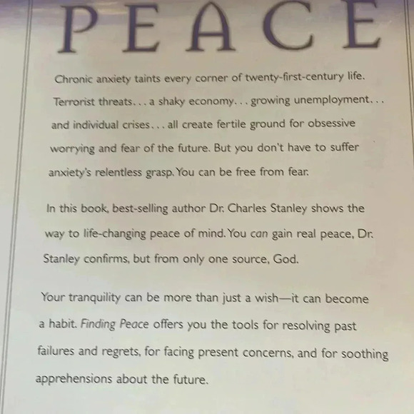 Charles Stanley Finding Peace Hardcover Book - Picture 7 of 8